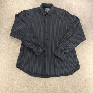 Bruno New York Button Down Shirt Mens Large Black Striped Stretch Long Sleeve